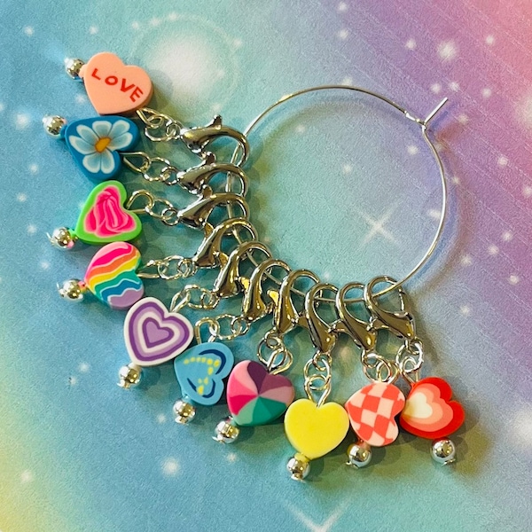 CUPIDS HEARTS Stitch markers, keyrings for crochet & knitting