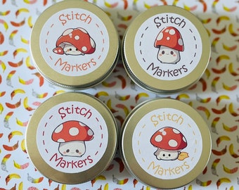 MUSHROOM STITCH MARKER tin for stitch markers/ keyrings for crochet & knitting