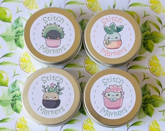 CACTUS SUCCULENT PLANT stitch marker storage tin for crochet & knitting stitch markers
