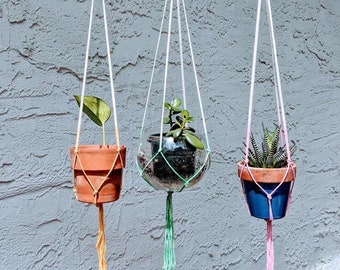 Hand Dyed Macrame Plant Hanger Colorful Handmade Small Pot Indoor Outdoor