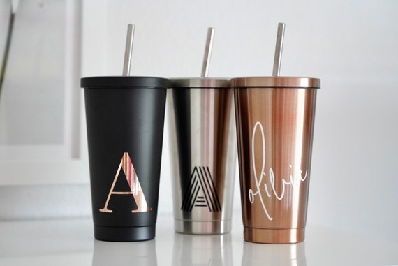 Stainless Steel Tumbler With Straw Insulated Water Bottle Etsy