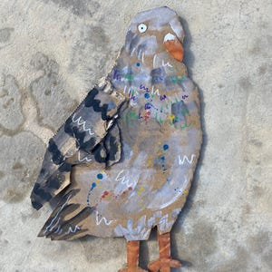 Pombo de Papelão #27 | Arte de Parede com Pombo, Arte com Pássaros, Arte com Pombos, Arte Feita à Mão, Caixas de Papelão Reciclado, Arte com Animais, Decoração de Sala de Estar