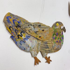 Pombo de Papelão #26 || Arte de Parede com Pombo, Arte com Pássaros, Arte com Pombos, Arte Feita à Mão, Caixas de Papelão Reciclado, Arte Animal, Decoração de Sala de Estar