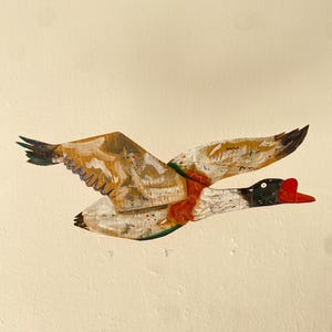 Shelduck de papelão feito à mão nº 1 | Pato voador grande, arte em papelão reciclado | Arte de parede de pássaros | Escultura de pássaros | Aquarela de animais | Arte de pássaros