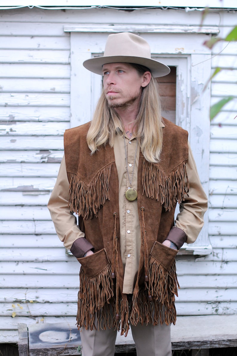 RARE Vintage Easy Rider 60s 70s Pioneer Wear Suede Leather Fringe Vest Men/'s Medium M Women/'s Medium M Women/'s Large L Western Hippie