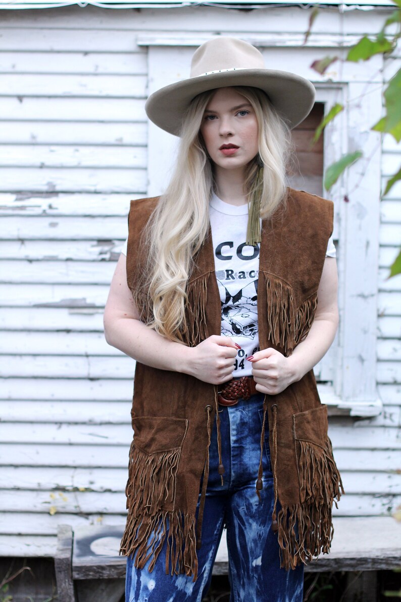 RARE Vintage Easy Rider 60s 70s Pioneer Wear Suede Leather Fringe Vest Men/'s Medium M Women/'s Medium M Women/'s Large L Western Hippie