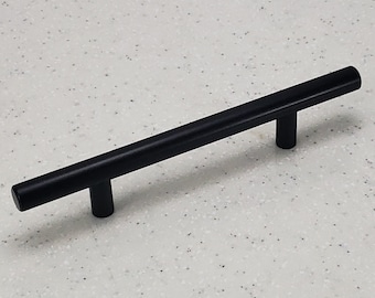 Matte Black Cabinet Hardware Euro Style Bar Handle Pull - 96mm (3-3/4") Hole Centers, 6-3/4"" Overall Length