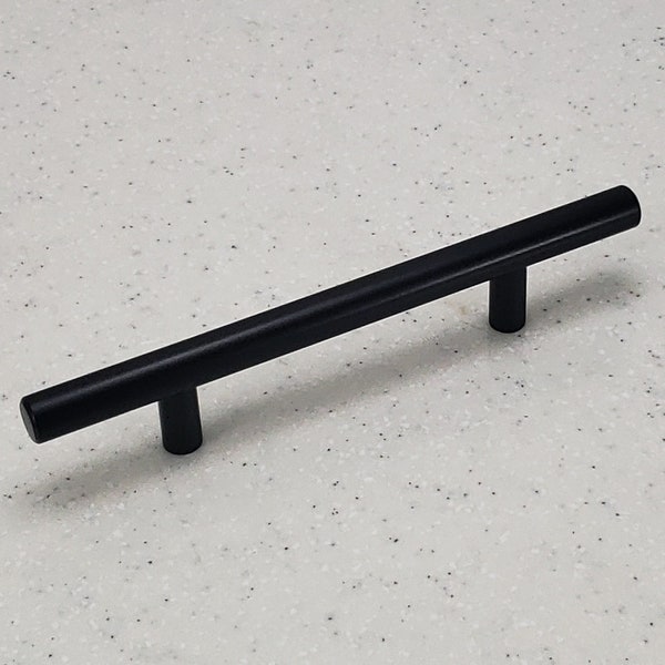 Matte Black Cabinet Hardware Euro Style Bar Handle Pull - 96mm (3-3/4") Hole Centers, 6-3/4"" Overall Length