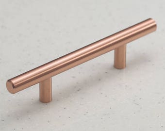 Satin Copper Cabinet Hardware Euro Style Bar Handle Pull - 3" Hole Centers, 5-3/4"" Overall Length