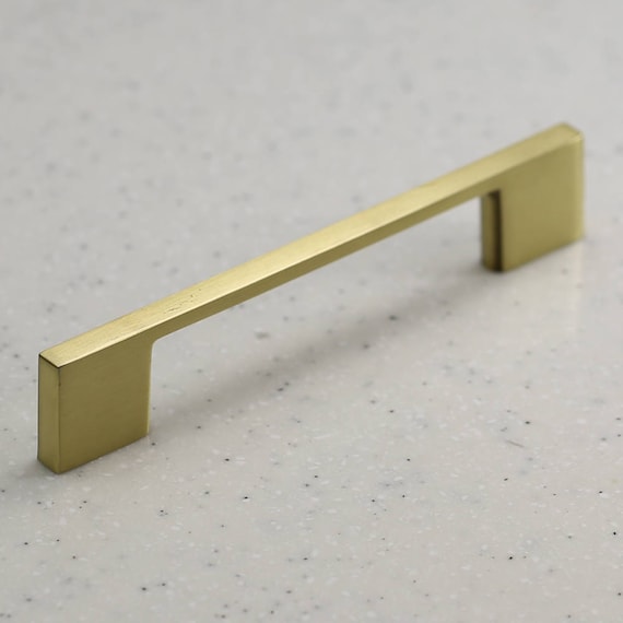 Satin Brass Cabinet Hardware Modern Pull Handle 96mm Center Etsy