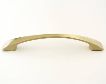 Hamilton Bowes Satin Brass Cabinet Hardware Pull Handle 96mm / 3-3/4" (3.75") Center to Center Modern Gold Vibrant Amber