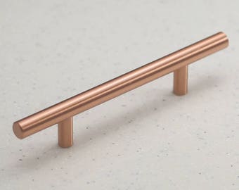 Satin Copper Cabinet Hardware Euro Style Bar Handle Pull - 96mm (3-3/4") Hole Centers, 6-3/4" Overall Length