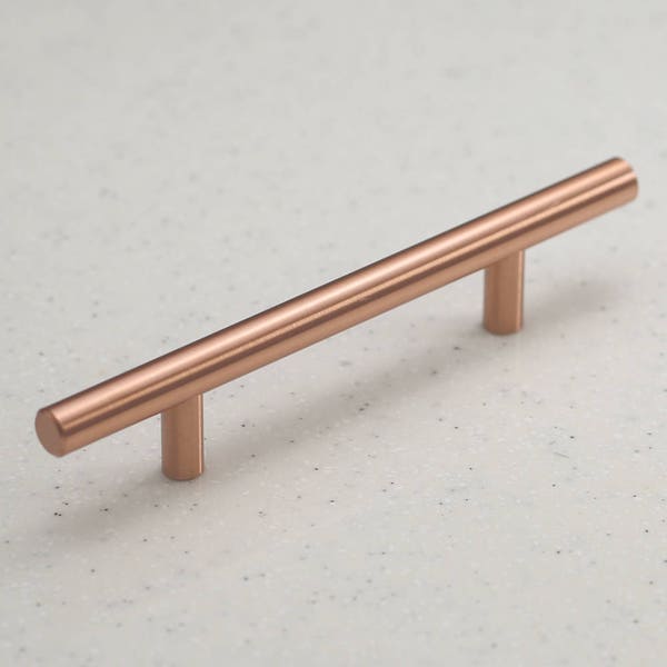 Satin Copper Cabinet Hardware Euro Style Bar Handle Pull - 96mm (3-3/4") Hole Centers, 6-3/4" Overall Length