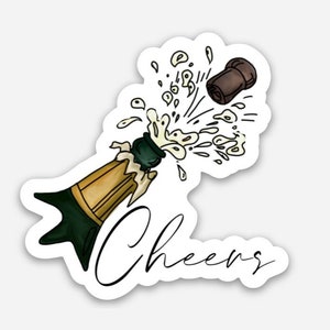 Autocollant des célébrations du Nouvel An. Bouteille de champagne. à votre santé!