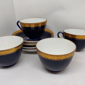 Service of 4 cobalt blue teacups Lomonosov Manufacturing – 70s