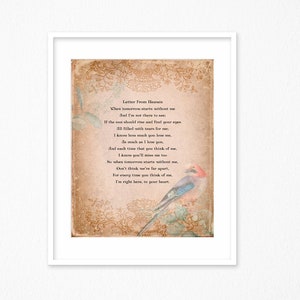 Cuando mañana comience sin mí / Carta del Cielo / Poema de memoria / Palabras de condolencia / Poema de imagen con simpatía / Pérdida de padres