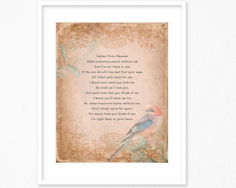 When tomorrow starts without me | Letter From Heaven | Memory poem | Condolences words | Picture with sympathy poem | Loss of parents