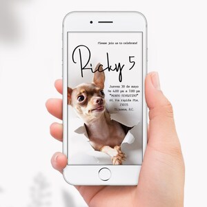 Birthda y Invitation Invitations de fille imprimable 10ans  8 7 5ans anniversaire invite sms de téléphone smartphone carte de fête Pug Puppy