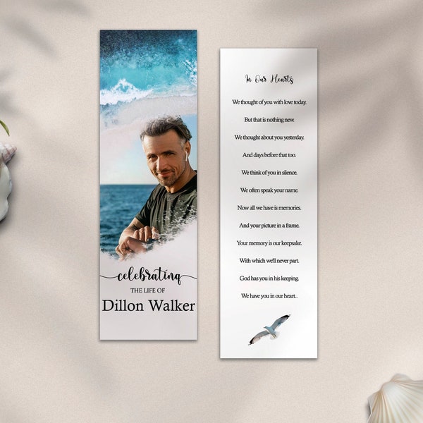 Bookmark funeral for men, Ocean,Blue Sea editable funeral bookmark template, Printable Celebration of Life Bookmarks, Memorial Card,Obituary