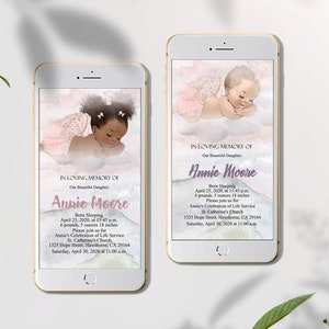 Babyverlies, begrafenissjabloon voor meisje, digitale herdenkingsdienst voor baby's, digitale viering van het leven, iphone, Little Angel, Child in Heaven