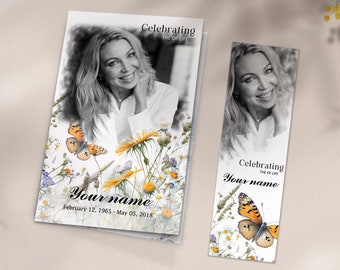 Wildflower funeral program template for women, Flowers memorial program, Obituary program, Celebration of life, Meadow Funeral program