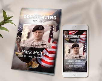 Military obituary program,  Funeral Card Military,  American Marine funeral program template, US Navy Veteran funeral programe template,