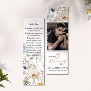 Marque-page funéraire avec fleurs sauvages, modèle modifiable de marque-page funéraire Fleurs sauvages, marque-pages imprimables pour la célébration de la vie, carte commémorative