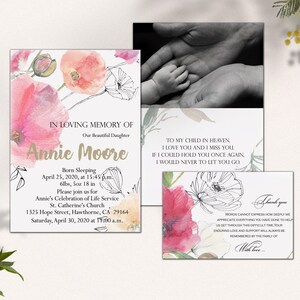 Funeral Service Program Template for Baby, In loving memory, Child loss, Poppy flowers memorial program, Stillborn, Little angel, Baby loss