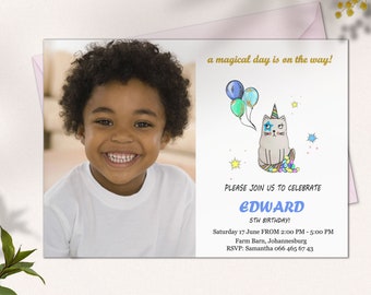 Baby, Kindergeburtstagskarte, Konfetti 5. GeburtstagSeinladung Junge, Bearbeitbare Einladung, Luftballons, zweite Geburtstagseinladung, Kinderparty