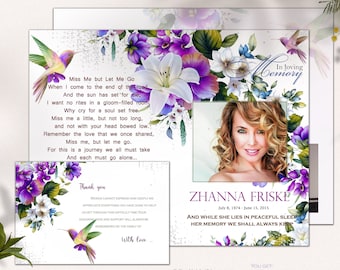 Purple Flowers Funeral Program Template: Celebration of Life (PDF, JPG)