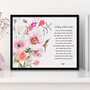 Mit Oma spazieren gehen, Gedicht für Oma, Geschenk für Großmutter von Enkelkindern, Zitat für süße Oma, personalisiertes Geschenk für Oma, Wandkunst