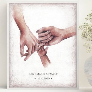 Personalised Family Print, African American Family Picture, Birth of a child, Happy event, Gift for Family, Celebrating a baby, Wall art