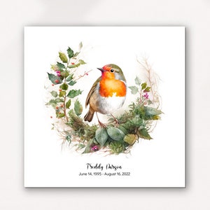 À la douce mémoire de sœur, frère | À la douce mémoire de sa fille, son fils | Impression mémoire | Image personnalisée | Imprimé Robins Appear Wreath