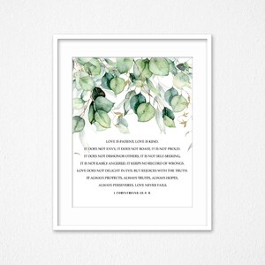 Liefde is geduldig, liefde is vriendelijk 1Korinthiërs 13:4-8, Liefde faalt nooit, Bijbelversdrukking, Bijbelversafbeelding, Geschenk voor pasgetrouwden, Woondecoratie