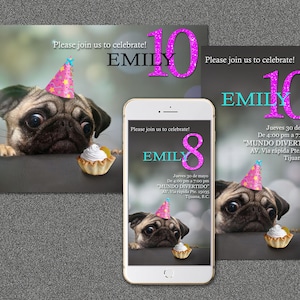 Convites De Aniversário anos 8 7 6 5 anos Para Impressão, Impressão  sms do telefone do smartphone, cartão do partido do filhote de cachorro