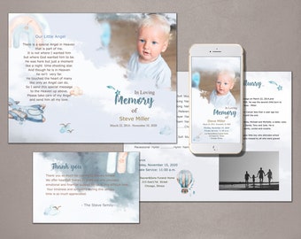 Funeral Service Program Template for Baby or Child , In loving memory, Child loss, Funeral card for a deceased child, Boys memorial program