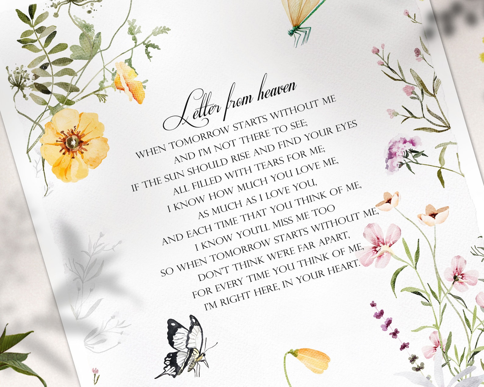 When Tomorrow Starts Without Me, Funeral Poem for Deceased, Letter From