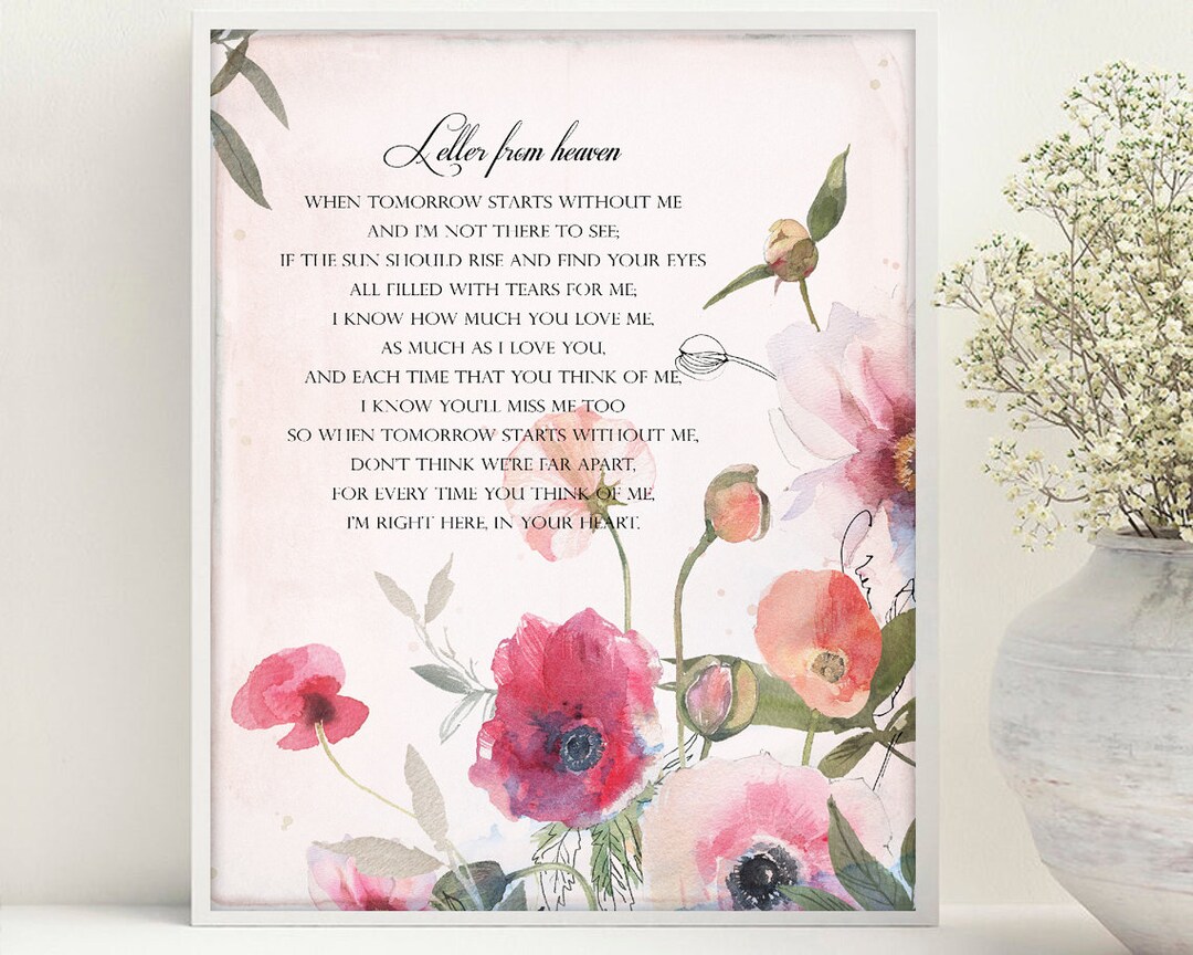 When Tomorrow Starts Without Me, Memorial Poem for Deceased, Letter
