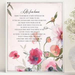 Quando o amanhã começar sem mim, Poema memorial para o falecido, Carta do céu, Impressão em memória amorosa, mãe perdida, Lindas lembranças