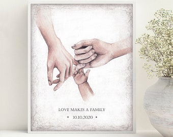 Personalised Family Print, New Baby Print, Holding Hands Print, Gift for Family, Family Home Print, Home Decor,  Family Portrait,Wall Art