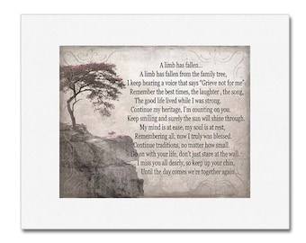 A limb has fallen from the family tree, gift for parents, Memorial Losing a father loss of a loved one quote on the wall,