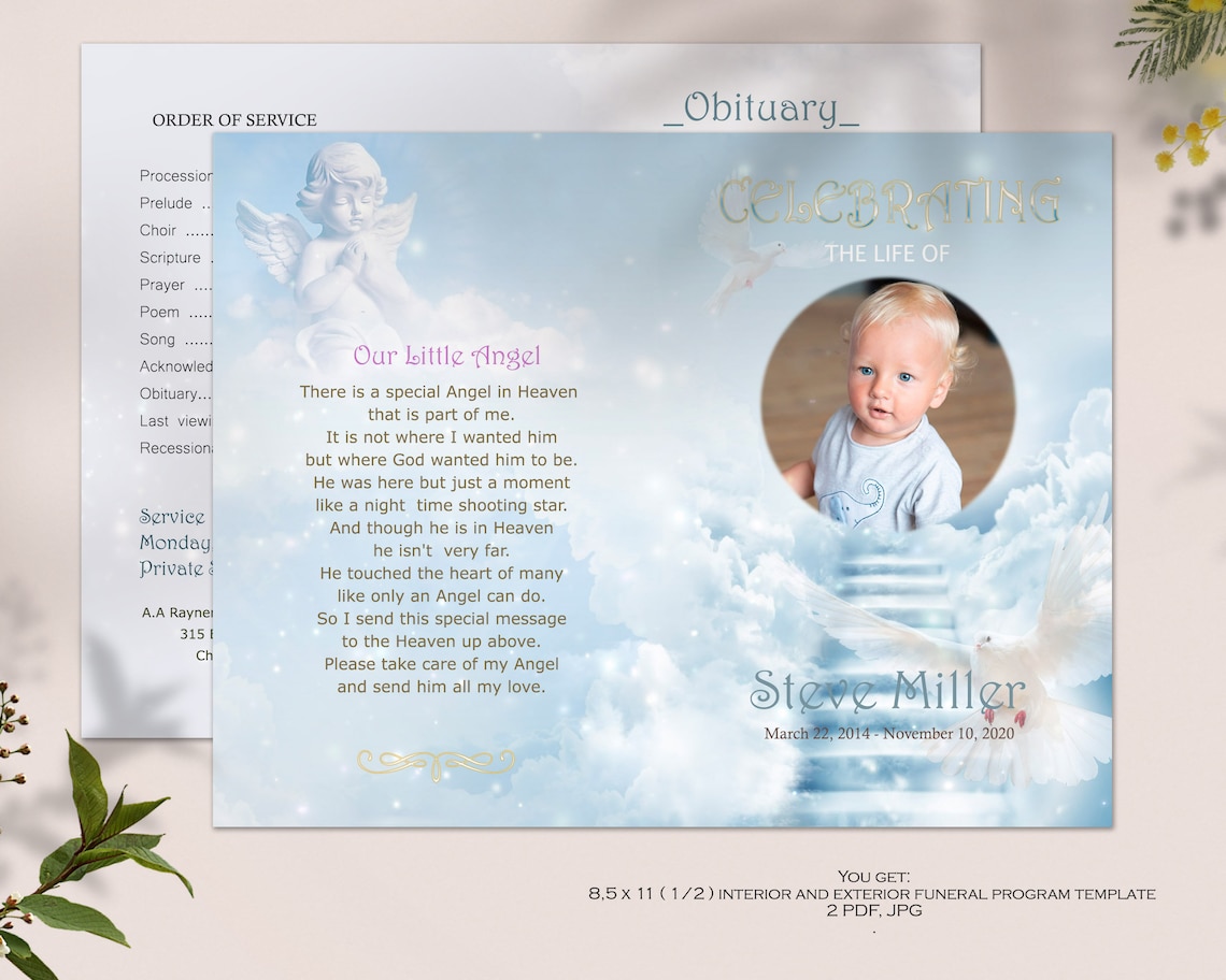 Child or Baby Funeral Program Template Dove in Sky Program Etsy