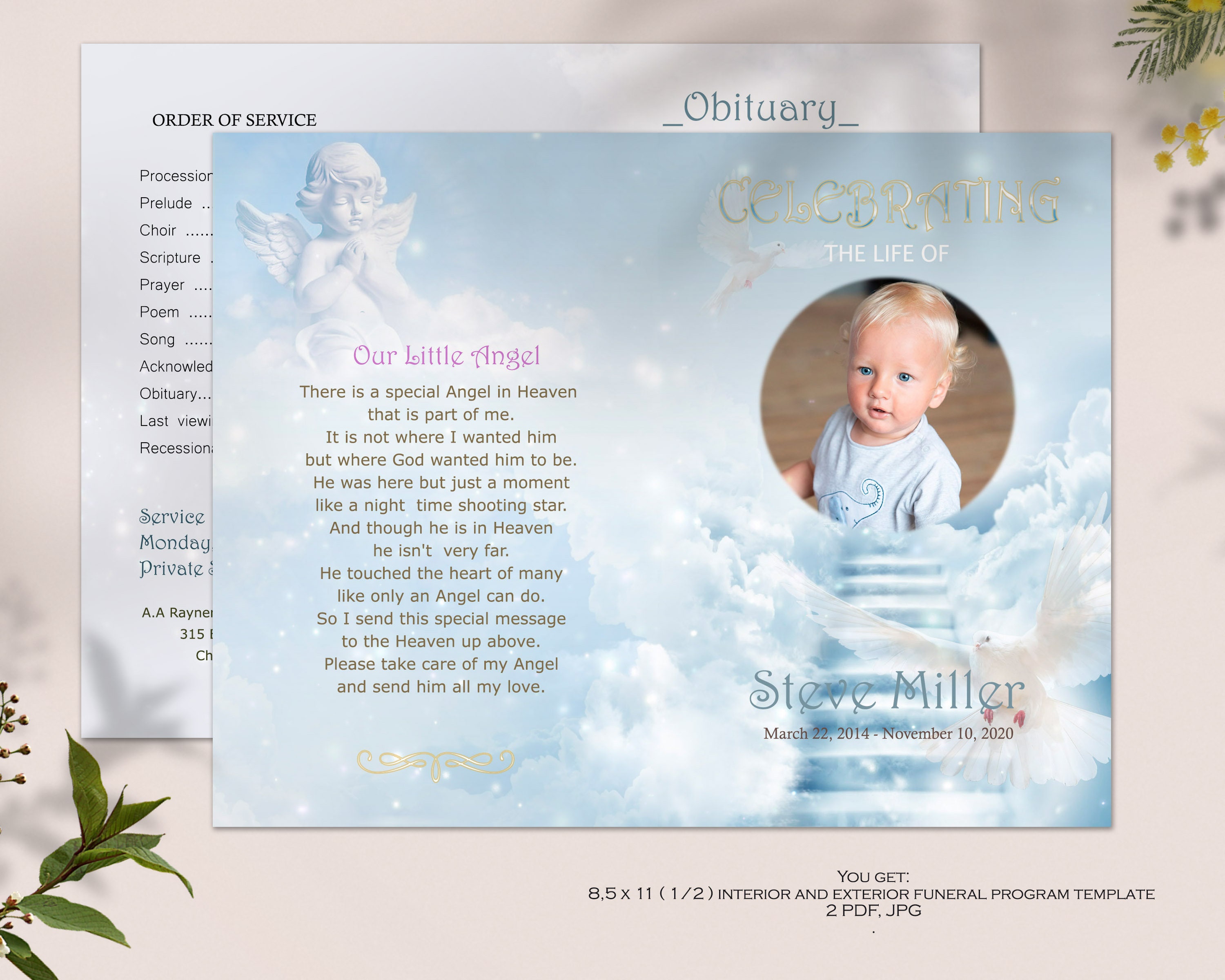 Child or Baby Funeral Program Template Dove in Sky Program - Etsy
