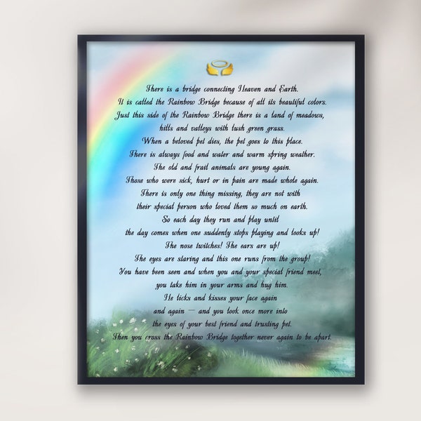 Rainbow Bridge Poem Pet MEMORIAL pet Loss dog  memorial gift, Dog in heaven, Home decor dog , sympathy gift