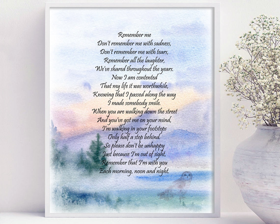 Remember Me, in Loving Memory of Mother, Poem for Deceased Mom