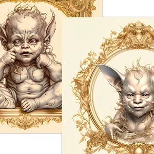 Gold Baby Devil Angel Clipart 12 JPG,  Little Baby Devil Cute Satan JPG, Victorian Cherub, Scrapbook Tools Clipart, Free commercial use