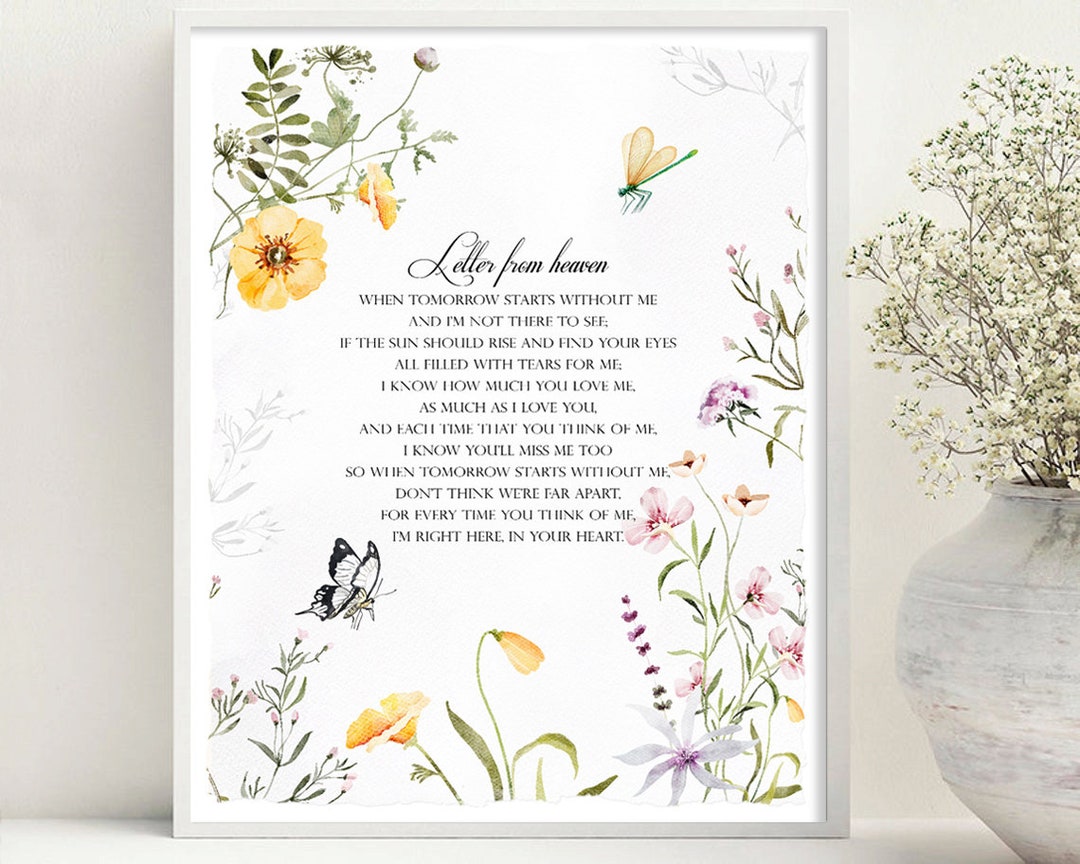 When Tomorrow Starts Without Me Funeral Poem for Deceased Etsy