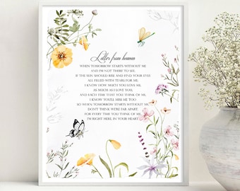 When tomorrow starts without me, Funeral poem for deceased, Letter from heaven, In Loving Memory Print, loss father, Beautiful memories
