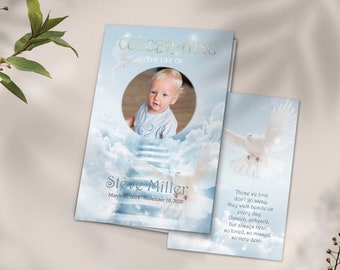 Child or Baby Funeral Program Template, Dove in sky program, In Loving Memory, Loss child, Loss baby, boys and girls funeral program, grief