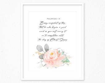 Philippians 1:6 Being Confident Of This, Bible verse Print, Bible verse picture, Christian wall decor, Bible quote, Baptism gift, home decor